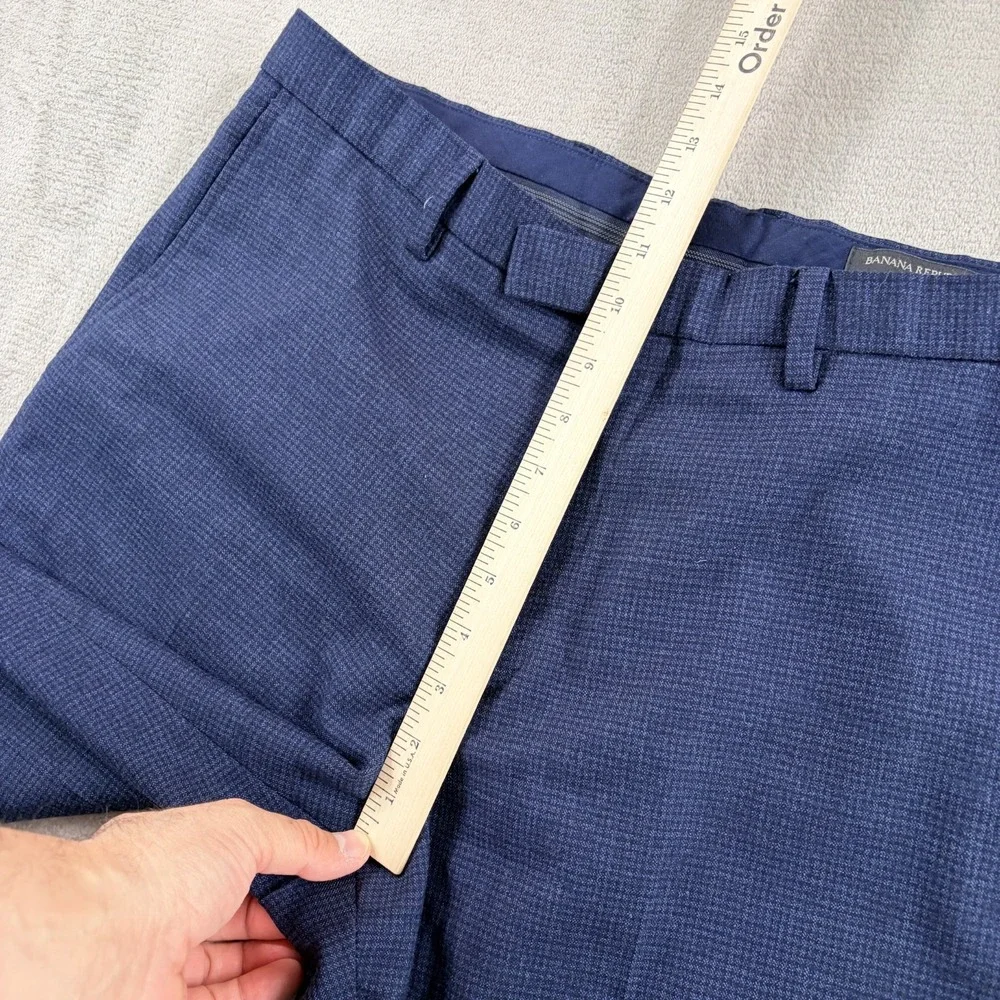 Banana Republic Slim Fit Trouser Pants in Blue Micro Check Men 34x31 Stetch Wool